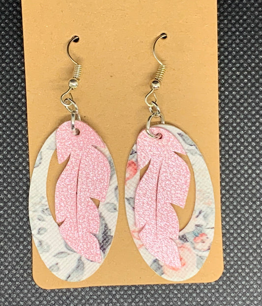 Pink Sparkle and Pink Rose Dangle Earrings