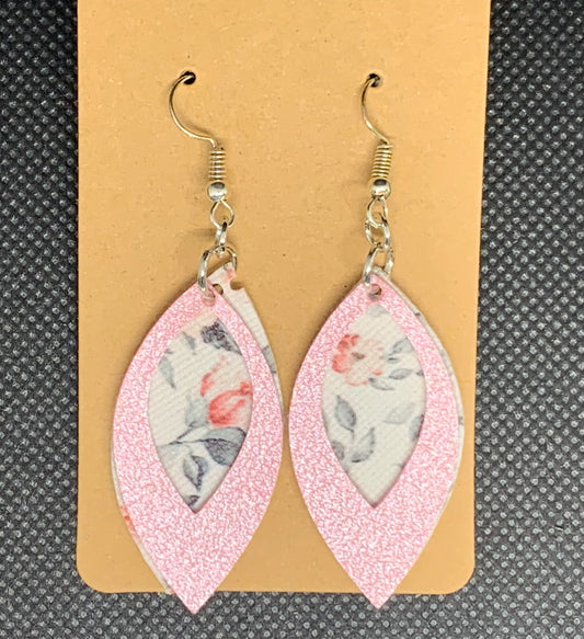 Pink Sparkle and Pink Rose Dangle Earrings