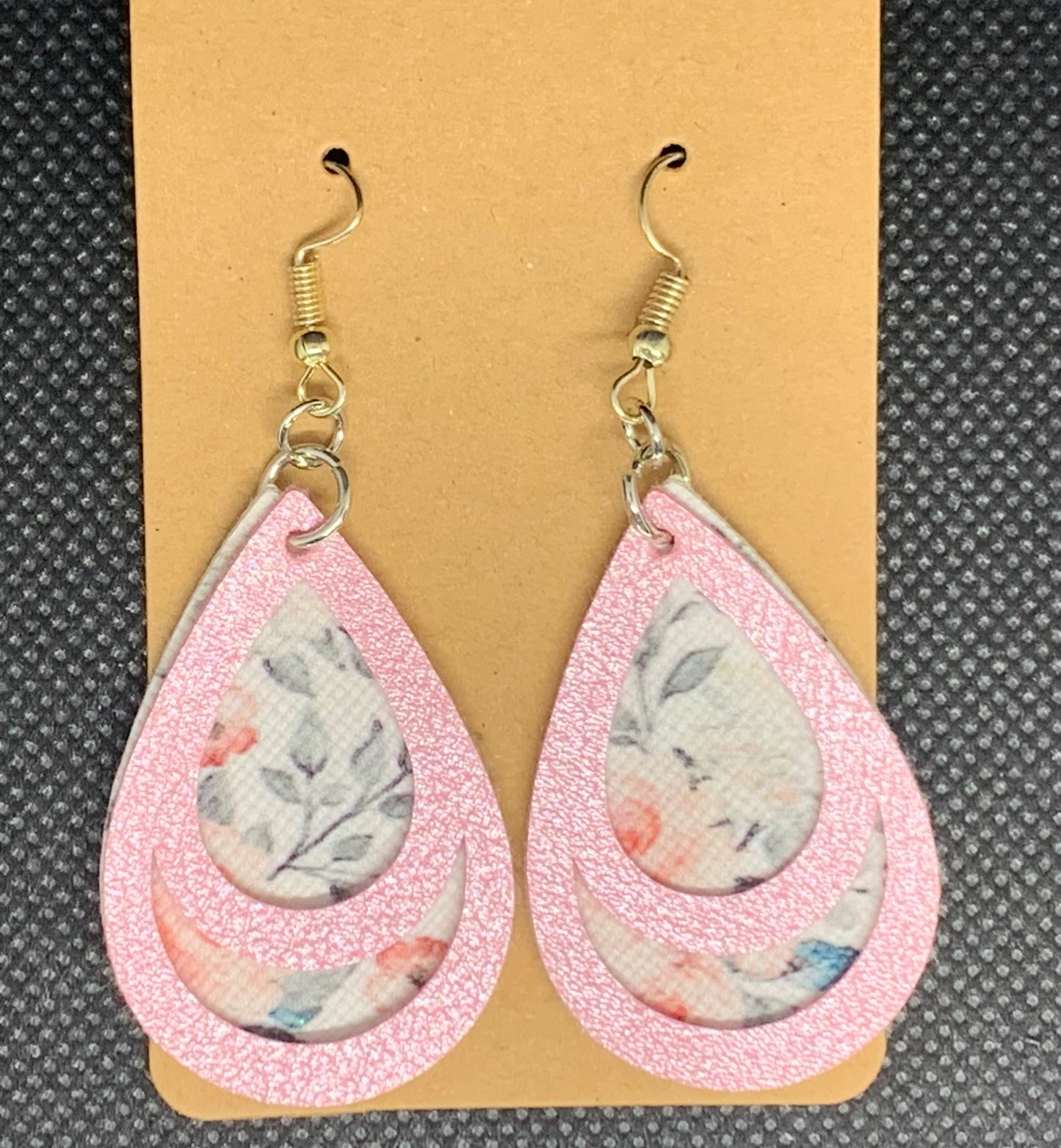 Pink Sparkle and Pink Rose Dangle Earrings