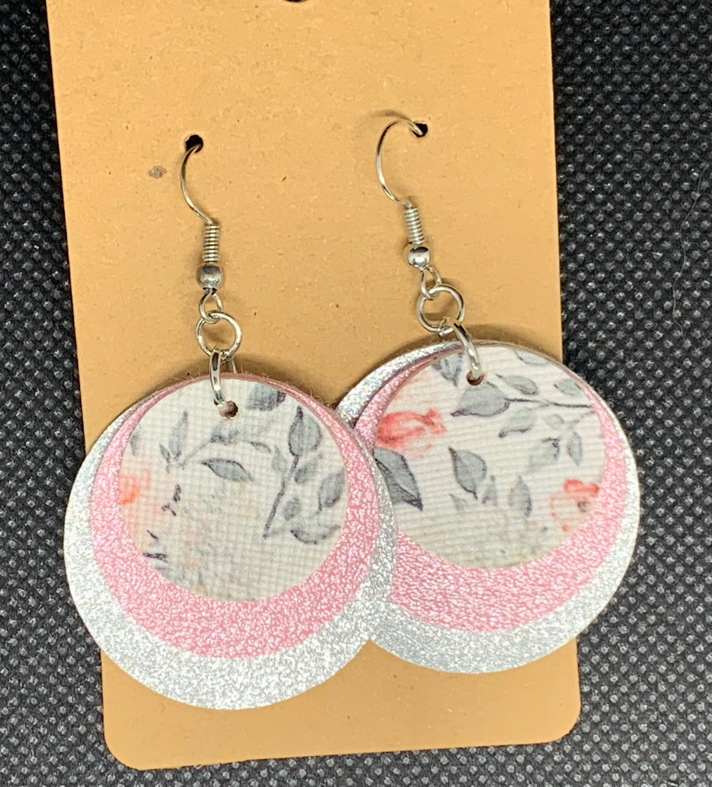 Silver Sparkle, Pink Sparkle, and Pink Rose Dangle Earrings