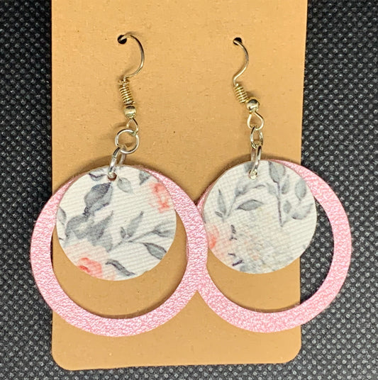 Pink Sparkle and Pink Rose Dangle Earrings