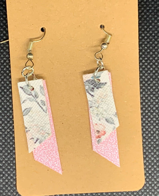 Pink Sparkle and Pink Rose Dangle Earrings