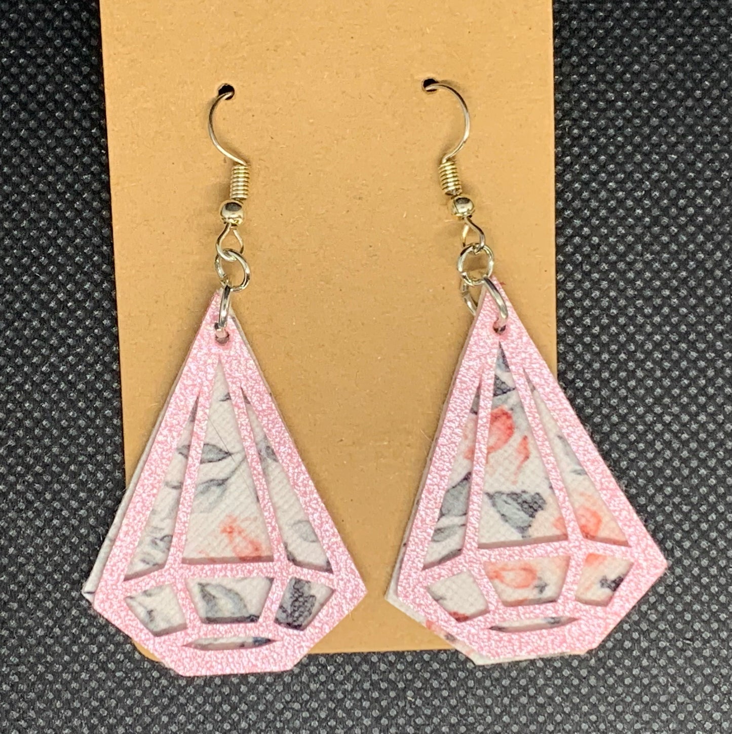 Pink Sparkle and Pink Rose Dangle Earrings