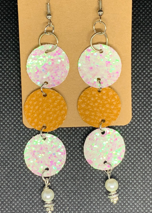 Tan and White Sparkle Dangle Earrings