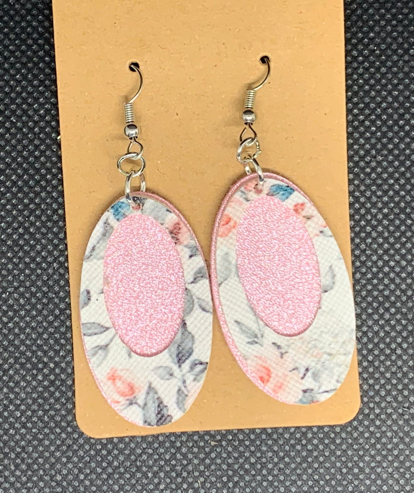 Pink Sparkle and Pink Rose Dangle Earrings