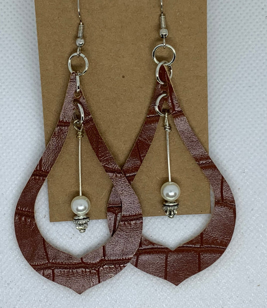 Brown and White Dangle Earrings