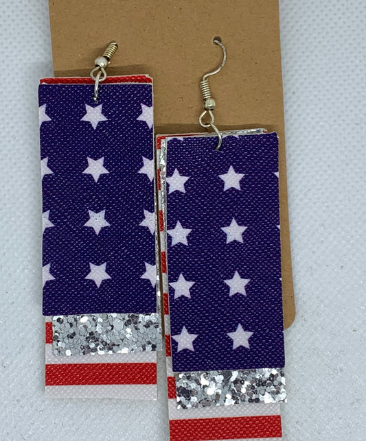 Red/White and Blue with Stars Dangle Earrings