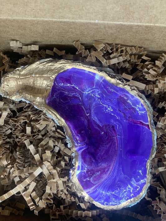 Paint pour in purples jewelry dish